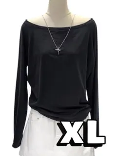 【ＸＬサイズ】ワンショルダー オフショルダー Tシャツ 長袖 肩出し 黒