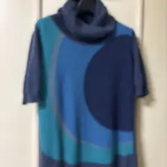 ベネトン青系ボトルネックニットワンピ