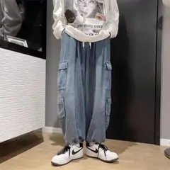 カーゴパンツ ルーズ デニム ジーンズ XL 裾紐付き ドローコード ダボパン