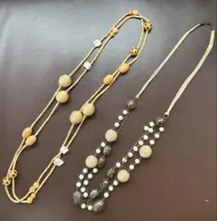 【2点セット】ロングネックレス ナチュラル ウッド調 ビーズ エスニックのサムネイル