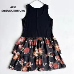 シズカコムロ　ノースリーブワンピース　チュニック　フレア　花柄　黒×赤系　42のサムネイル