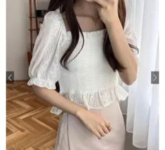 GRLグレイル 2Wayシャーリングレース刺繍　ブラウス　トップス　pm084