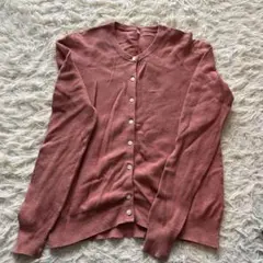 ピンク カーディガン 長袖 前面ボタン付き