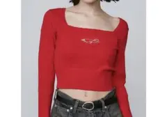 EMODA ストーンクロップドニット Freeサイズ レッド