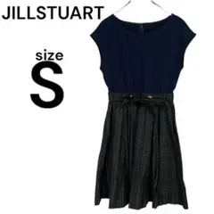 ジルスチュアート 美品【S】ドッキングワンピース ひざ丈 素材切り替え ネイビー