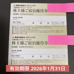 東急不動産　ホテルハーヴェスト　宿泊優待券2枚　有効期限2026.01.31