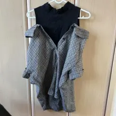 チェック柄フリルオフショルダー Mサイズ