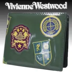 ヴィヴィアンウエストウッド 2折財布 カーキ光沢レザーオーブエンブレムプリント