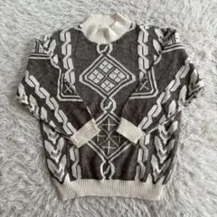 幾何学模様 ニットセーター 3Xサイズ