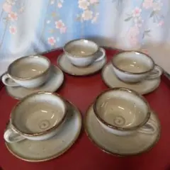 常滑焼　一色佐和作カップ＆ソ―サ―5客セット