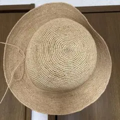 ベージュ ストロー 麦わら帽子 リボン付き