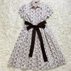 美品　トッカ　刺繍　花柄　ワンピース　リボンベルト　コットン　TOCCA