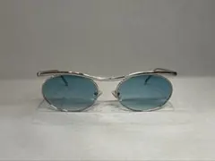 美品【ブローライン サングラス】フルリム ラウンド型 ゴールド×ブルーレンズ