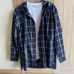 BEAMS ネイビー チェック柄 パーカーM