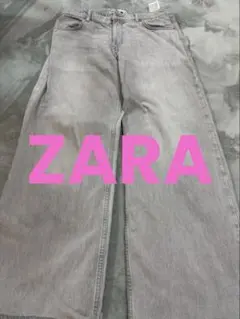 ZARA グレー ワイドレッグデニム 38