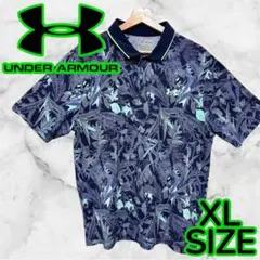 UNDER ARMOUR アンダーアーマー ゴルフ 総柄 ポロシャツ リーフ柄