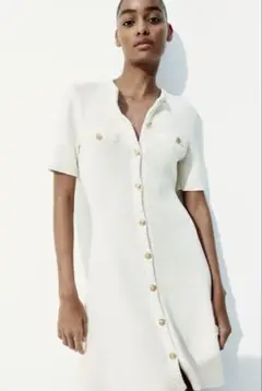 H&M フロントボタン リブニットワンピース