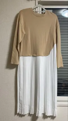 ZARA ベージュ・ホワイト　ワンピース