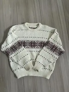 ノルディック柄　ニット　アイボリー　古着