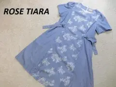 まなっち様 ローズティアラ花柄刺繍フレアワンピース ストライプブルー