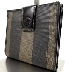 FENDI フェンディ 二つ折り財布 ペカン柄 PVC レザー ブラウン 黒