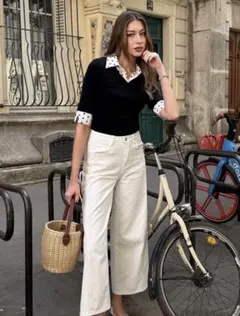 【SHEIN】465421644　ポロネック ドット柄 半袖トップスのサムネイル