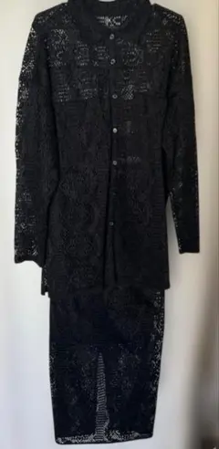 レースシャツとロングスカートセット 黒