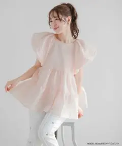 Fit more saayaコラボ！ジャガードティアードトップス ピンクのサムネイル