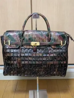 ドルチェアンドガッバーナ パイソン柄 レザー ハンドバッグ ベージュ