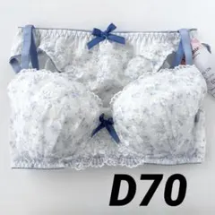 ブラジャー　ショーツセット　D70 花柄　レース　エレガンテ　白　ブルーのサムネイル