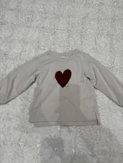 petit main ベージュ ハートプリント 長袖カットソー　100センチ