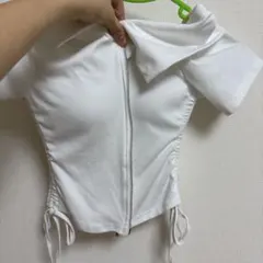 ホワイト半袖ジッパートップス