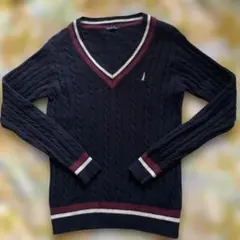 EASTBOY Venus ラムウール　Vセーター〈ケーブル編/ライン入り〉M