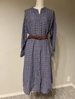 Samansa Mos2 blueバンドカラーのチェック柄シャツワンピースのサムネイル