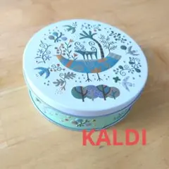 カルディ　花と鳥のイラスト付き丸型缶