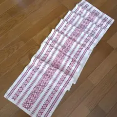 単衣名古屋帯。 赤とベージュ献上柄。 博多織。のサムネイル