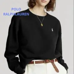 美品✳︎ポロラルフローレンスウェットショート丈黒ホワイトポニーサイドスリットリブM