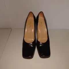 GUCCI グッチ 黒 スクエアトゥハイヒール パンプス 37 24cm位