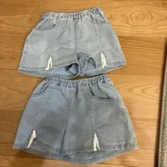 双子コーデ　ライトブルー デニム風 ハーフパンツ 120cm