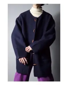 RUSS ノーカラー ウールカーディガン 90s ネイビー ニット コットン L