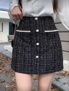 新品未使用 ツイードスカート パールボタンポケット付ミニスカート XLサイズ