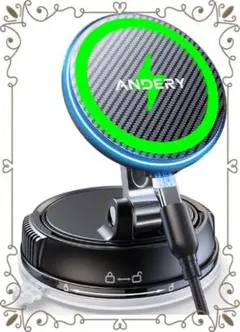 スマホホルダー 車 ワイヤレス充電 マグネット 15W急速充電+真空吸盤 カー