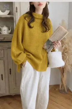 GRLリブ編みハイネックニット・マスタードフリーサイズ