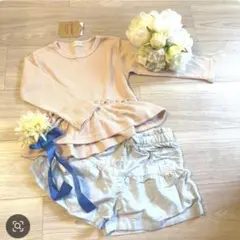 ワッフルフリルトップス　くすみピンク　新品　タグつき　リボン　トップス