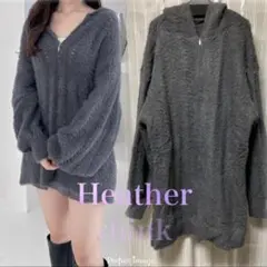 半額以下！Heather シャギーフードZIPミニワンピース　グレー　ニット