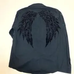 ウィングデザイン 長袖シャツ 黒　メンズ　M コットン100%