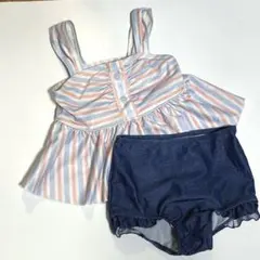 女の子用セパレート水着 130 ストライプ　ネイビー