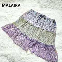 MALAIKA エスニック　花柄 パッチワーク風 フレアスカート 膝丈　Freeのサムネイル