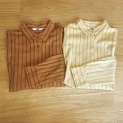 ユニクロ　長袖2点セット　ストライプシャツ ブラウン　ベージュ　Sサイズ