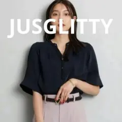 新品】JUSGLITTY ジャスグリッティー ボウタイゆるブラウス ブラウン 